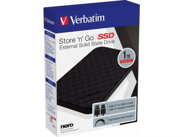 Verbatim Dysk zewnętrzny SSD Store N Go 1TB 2,5&quot; USB-C 3.2 Czarny