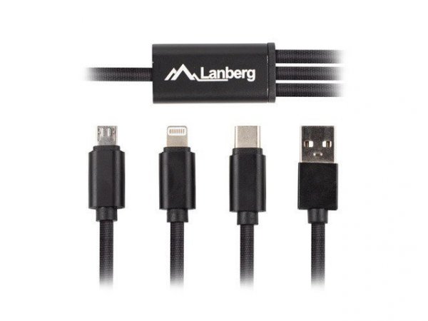 Lanberg Kabel COMBO USB-A(M)-&gt;USB MICRO(M)+LIGHTNING(M)+USB-C(M) 2.0 1m czarny Premium