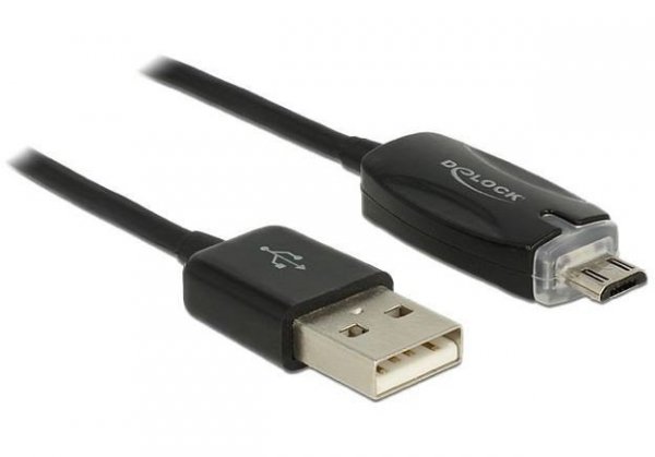 Delock Kabel USB MICRO(M)-&gt;USB-A(M) 2.0 1M czarny wskaźnik ładow.LED