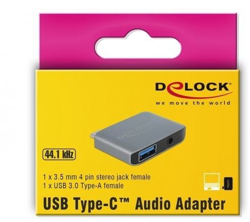 Delock Adapter USB-C(M)-&gt;MINIJACK 3.5mm(F)+USB-A(F)