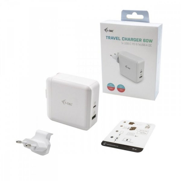 i-tec USB-C Travel Charger 60W + USB-A Port 18W