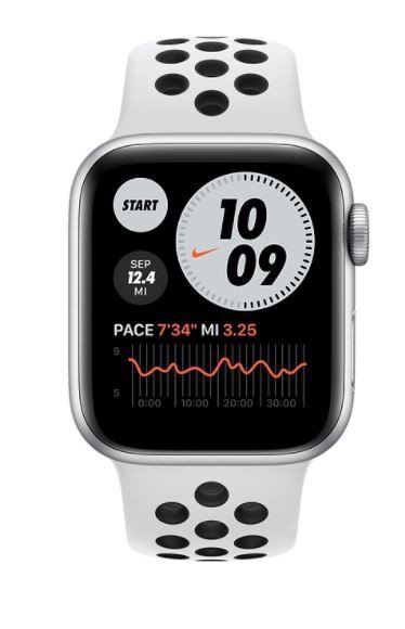 Apple Zegarek Nike Series 6 GPS + Cellular, 40mm koperta z aluminium w kolorze srebrnym z paskiem sportowym czysta platyna/czarn