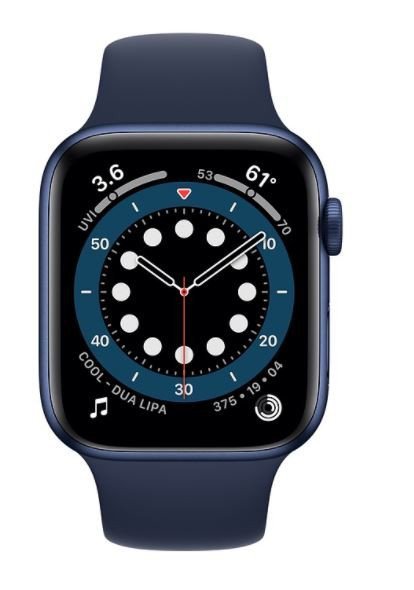 Apple Zegarek Series 6 GPS + Cellular, 44mm koperta z aluminium w kolorze niebieskim z paskiem sportowym w kolorze głębokiego gr