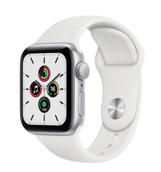 Apple Zegarek SE GPS + Cellular, 40mm koperta z aluminium w kolorze srebrnym z białym paskiem sportowym- Regular