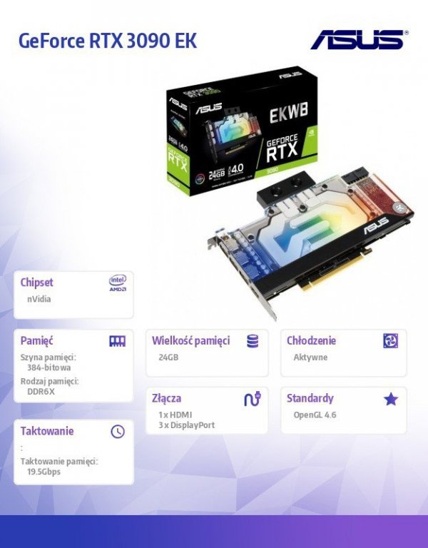 Asus Karta graficzna GeForce RTX 3090 EK 24GB GDDR6X 384bit 3DP/2HDMI