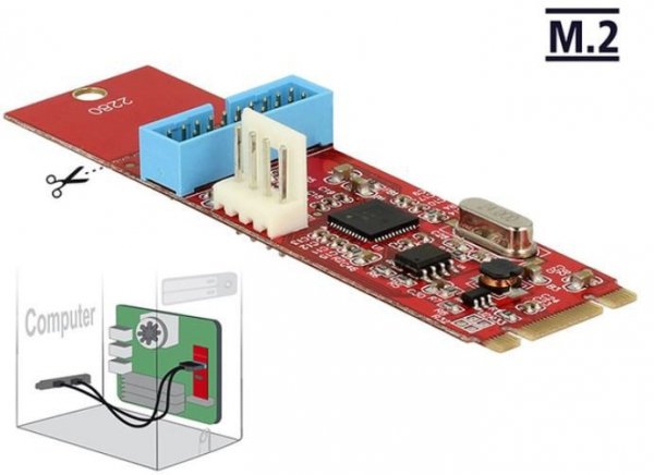 Delock Adapter M.2 KEY B+ M 59PIN-&gt;USB PIN HEADER 19PIN(M) 3.0 + zasilanie FLOPPY