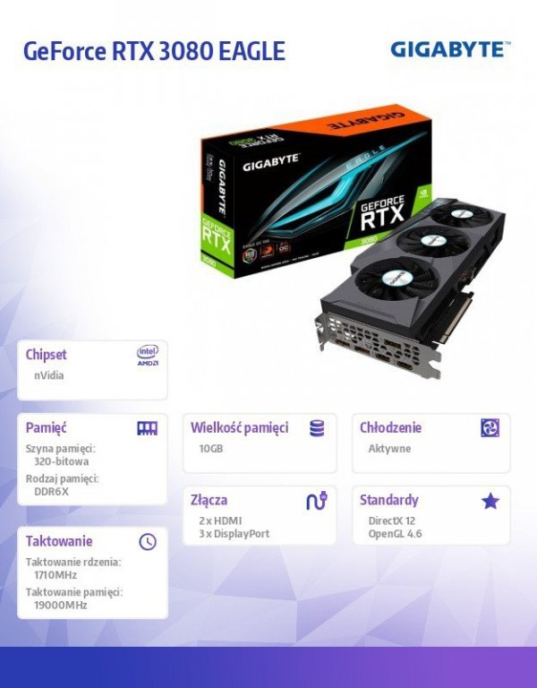 Gigabyte Karta graficzna GeForce RTX 3080 EAGLE 10GB GDD R6X 320bit 3DP/2HDMI