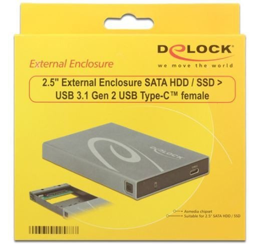 Delock Obudowa  HDD/SSD zewnętrzna SATA 2.5 USB-C 3.1 szara