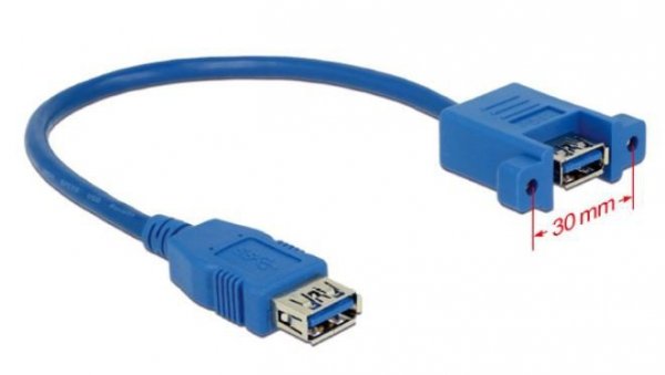 Delock Przedłużacz USB-A F/F 3.0 0.25m niebieski do panelu