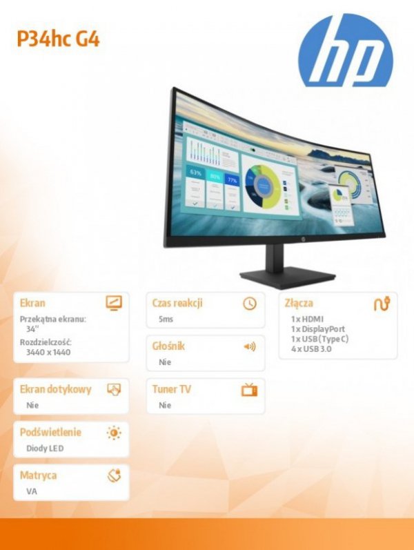 HP Inc. Monitor P34hc G4 WQHD USB-C Curved  21Y56AA