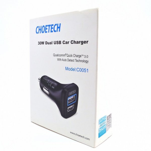 CHOETECH C0051 Black Ładowarka samochodowa 2xUSB Quick Charge 3.0 30W
