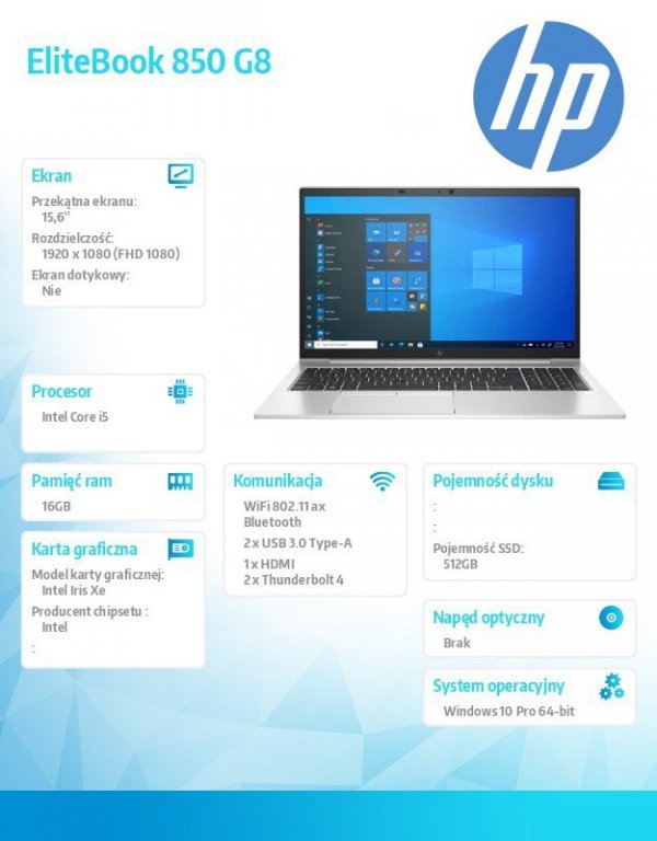 HP Inc. Notebook EliteBook 850 G8 i5-1135G7 512/16/W10P/15,6 3G2L1EA