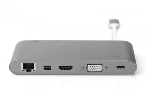 Digitus Stacja dokująca USB Typ C 11 portów funkcja Dual Monitor 4K 30Hz PD 2.0 HQ Aluminiowa