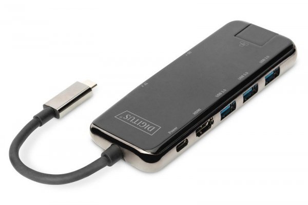 Digitus Stacja dokująca USB Typ C 8 portów 4K 30Hz PD 3.0 RJ45 SD microSD HQ Aluminiowa