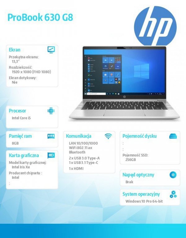 HP Inc. Notebook ProBook 630 G8 i5-1135G7 256/8G/W10P/13,3 3S8N4EA