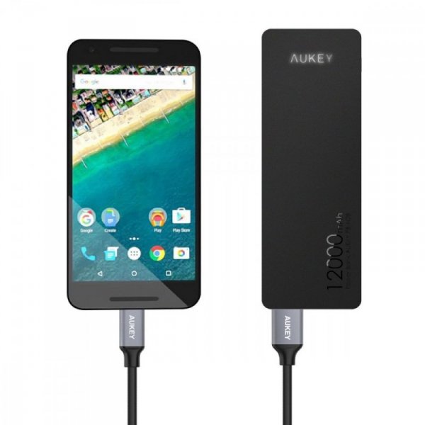 AUKEY CB-CD03 OEM nylonowy kabel Quick Charge USB C-USB 3.0 | 0.3m | 5 Gbps | 3A | 60W PD | 20V