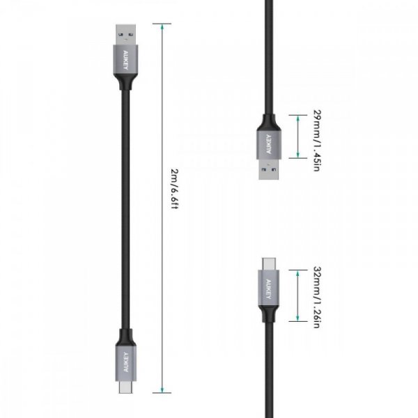 AUKEY CB-CD3 OEM nylonowy kabel Quick Charge USB C-USB 3.0 | 2m | 5 Gbps | 3A | 60W PD | 20V