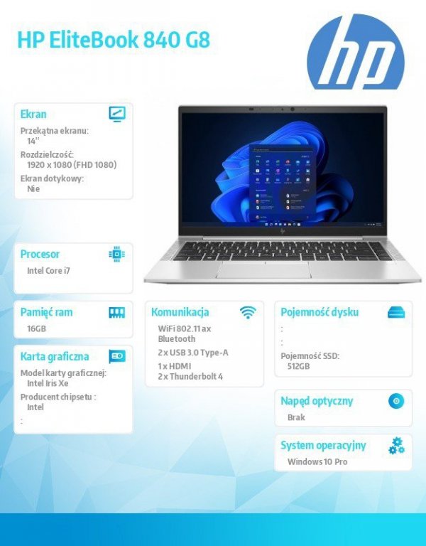 HP Inc. Notebook EliteBook 840 G8 i7-1165G7 512GB/16GB/W10P/14.0 3G2H0EA
