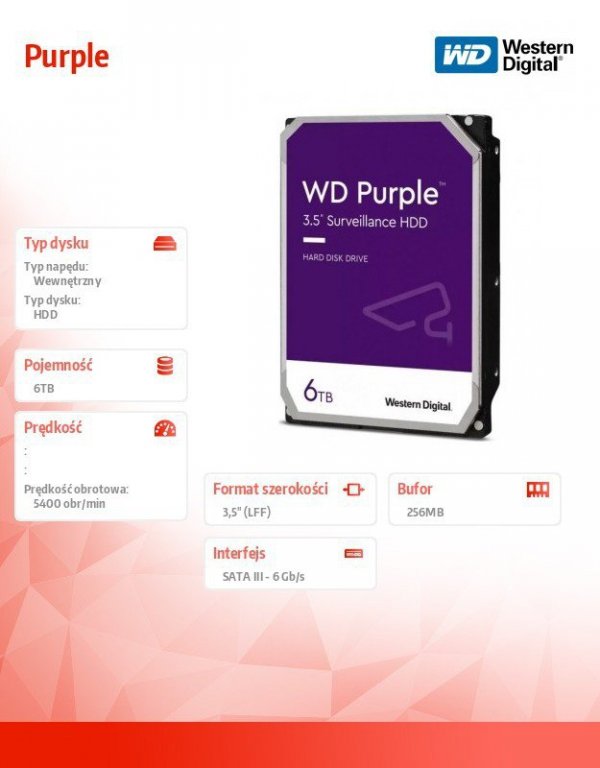 Western Digital HDD Purple 6TB 3,5 256MB SATAIII/5400rpm