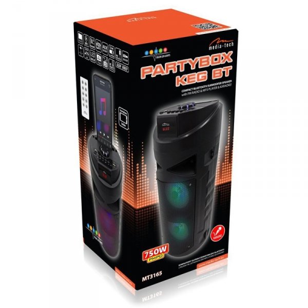 Media-Tech Głośnik PARTYBOX KEG BT MT3165 V1.0 Bluetooth 4.2+EDR/FM/MP3/MicroSD/USB/AUX/Equalizer/Jack 6.3/Pilot/LED/RMS 30W/PMP