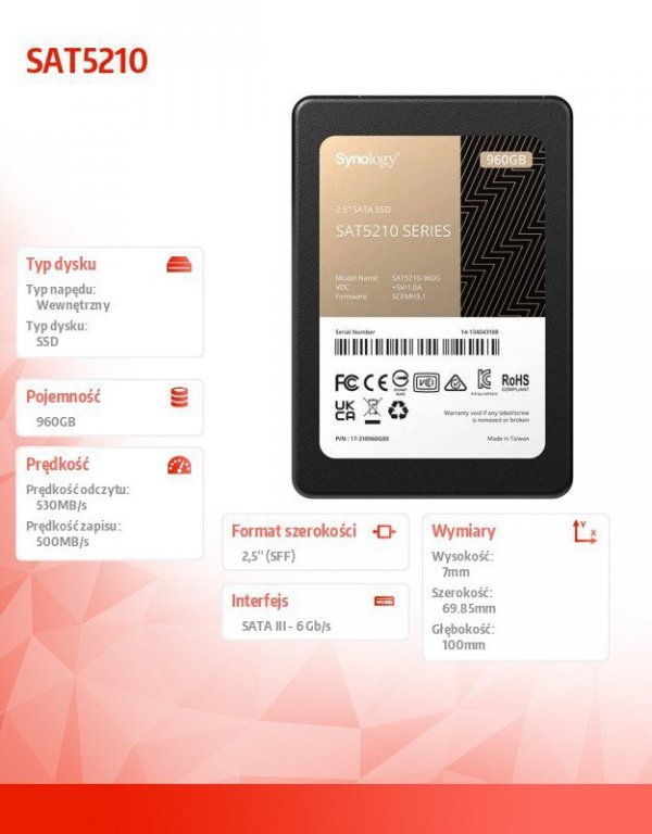 Synology Dysk SSD SATA 2,5 960GB 7mm SAT5210-960G