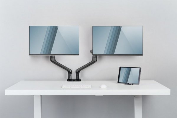 Digitus Uchwyt biurkowy podwójny z zaciskiem sprężyną gazową 2xUSB 2xLCD 17-32&quot;, max. 2x 9 kg