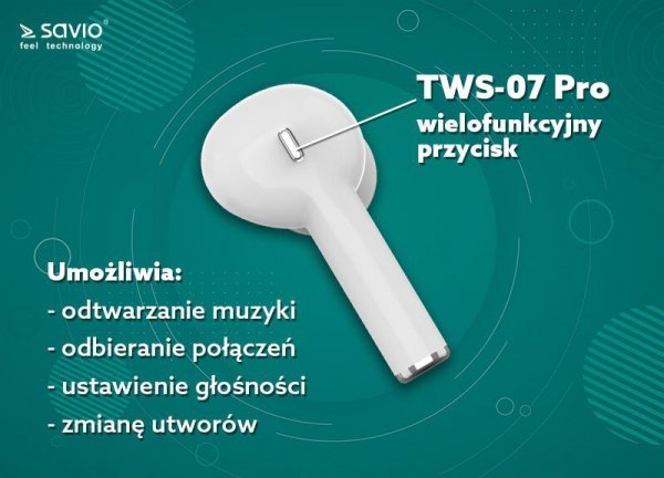 Savio Słuchawki Bluetooth z mikrofonem, TWS-07