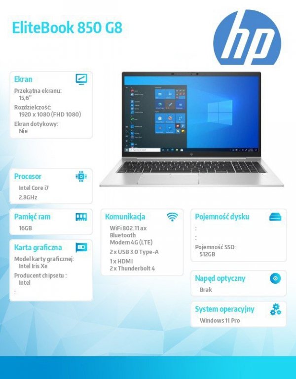HP Inc. Notebook EliteBook 850 G8 i7-1165G7 512GB/16GB/W11P/15.6 5Z690EA
