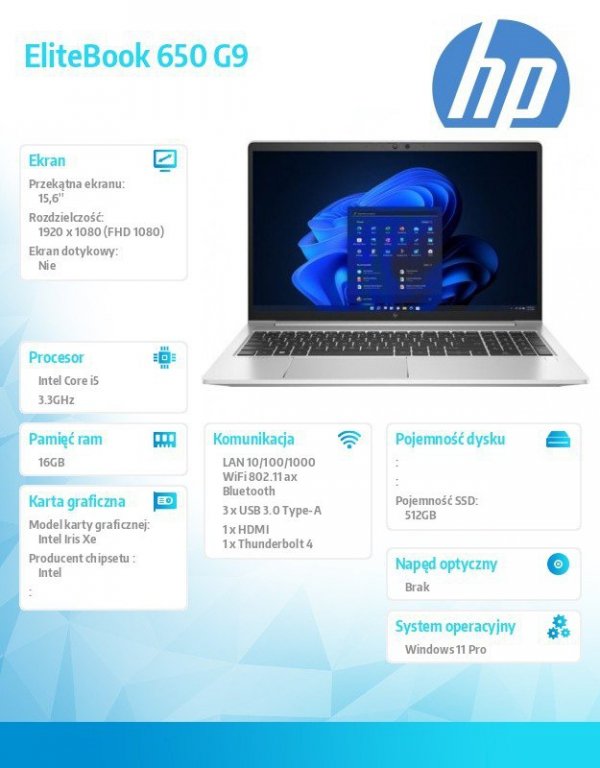 HP Inc. Notebook EliteBook 650 G9 i5-1235U 512/16/W11P/15.6 6F1K7EA