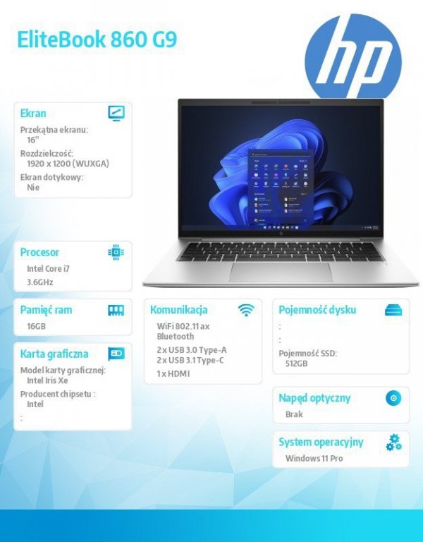 HP Inc. Notebook EliteBook 860 16 cali G9 Wolf Pro Security Edition i7-1265U 512GB/16GB/16.0/W11P   6F5X2EA