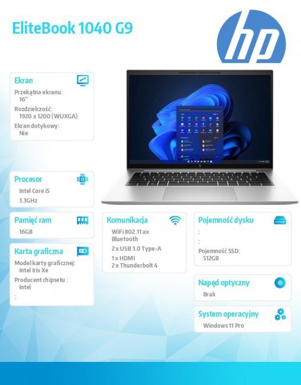 HP Inc. Notebook EliteBook 1040 14 cali G9 Wolf Pro Security Edition i5-1235U 512/16/W11P/14   6F626EA
