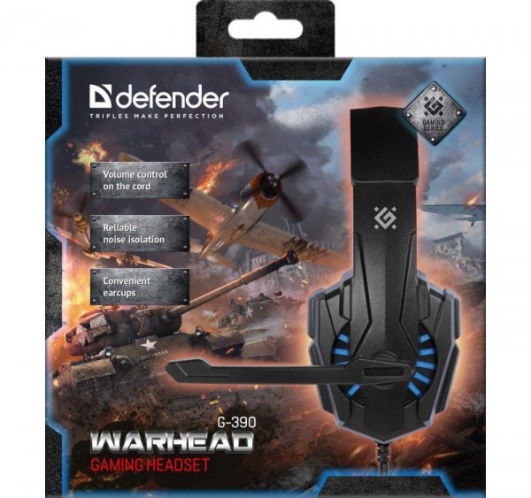 Defender Słuchawki nauszne z mikrofonem WARHEAD G-390 Czarno-niebieskie