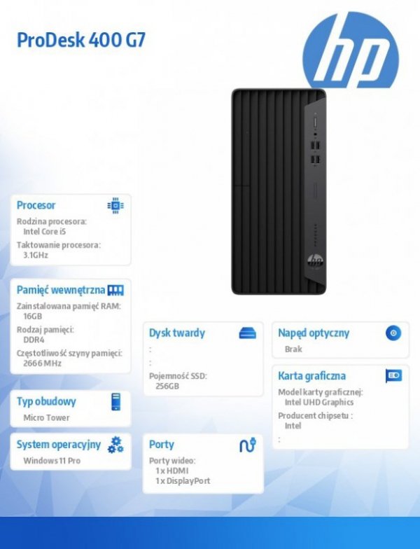 HP Inc. Komputer ProDesk 400MT G7 i5-10500 256GB/16GB/W11P 5U531EA