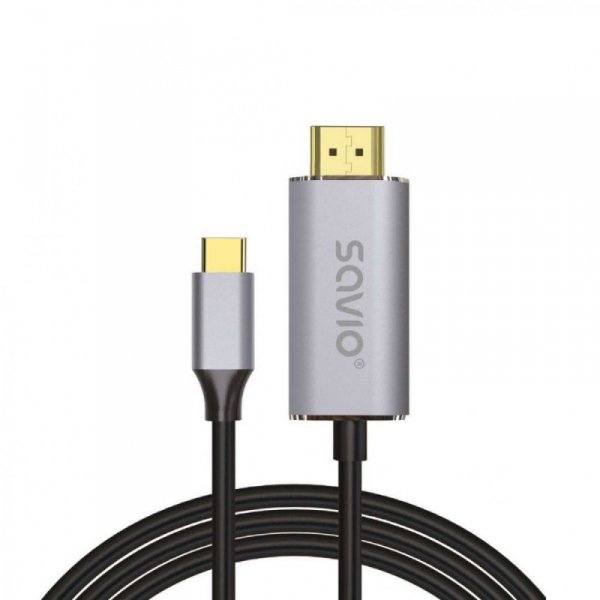 Savio Kabel USB- C v3.1 do HDMI 2.0B, 1m, srebrno-czarny, złote końcówki, CL-170