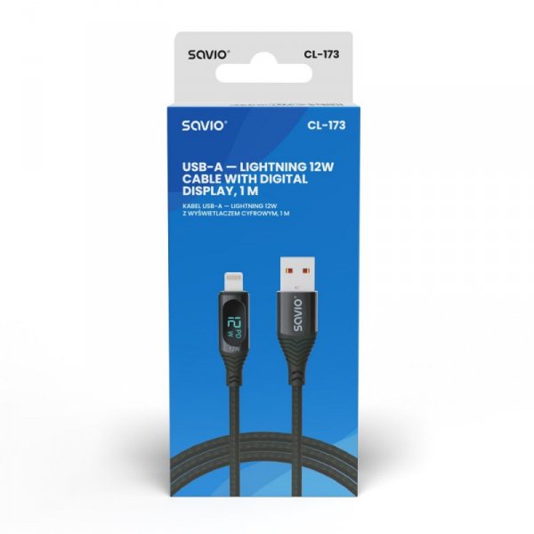 Savio Kabel USB - Lightning z wyświetlaczem, 12W, 1m, CL-173