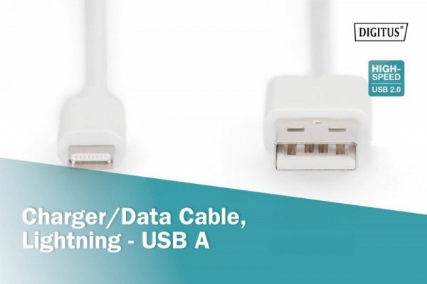 Digitus Kabel do transmisji danych/ładowania USB A/Lightning MFI 2m Biały