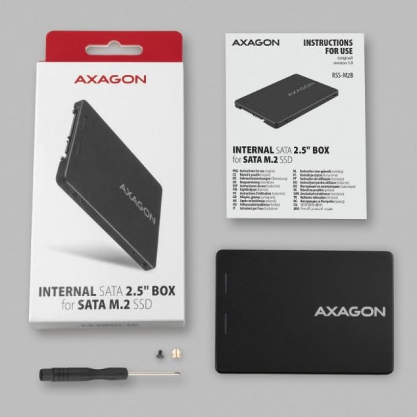 AXAGON RSS-M2B Wewnętrzna obudowa 2.5&quot; z interfejsem SATA dla dysków M.2 SATA SSD, czarna