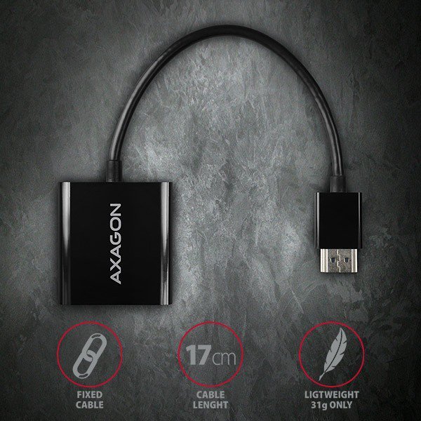 AXAGON RVH-VGAN Adapter aktywny HDMI -&gt; VGA FullHD, wyjście audio, micro USB złącze zasilania