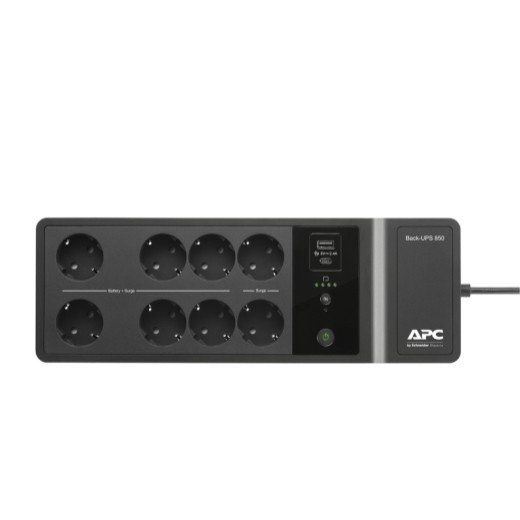 APC Zasilacz BE850G2-GR 850VA, 230V, porty ładowania USB typu C i A, 8 gniazd Schuko CEE 7 (2 przepięcia)