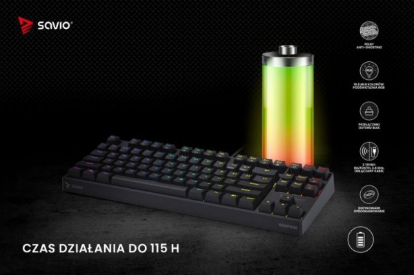 Savio Klawiatura mechaniczna Rampage Outemu Brown, anti-ghosting, RGB