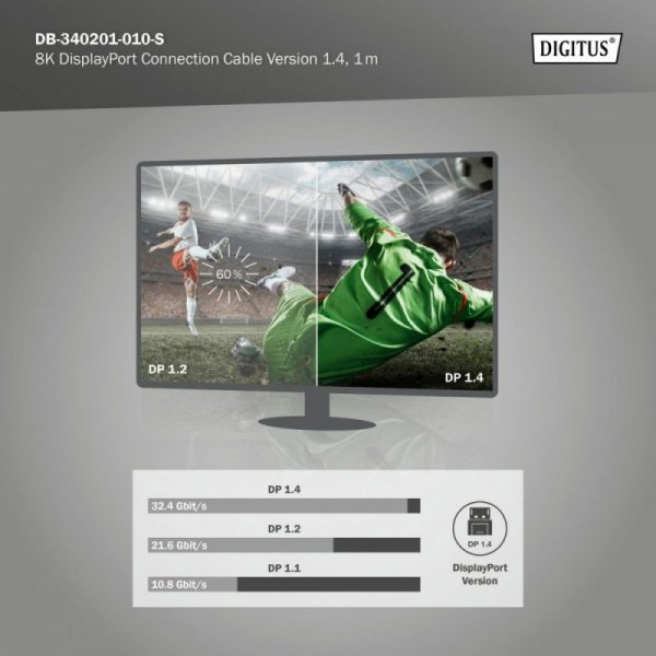 Digitus Kabel połączeniowy PREMIUM DisplayPort 8K60Hz UHD DP/DP M/M 1m Czarny