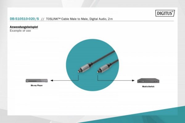 Digitus Kabel audio optyczny Toslink 2.2mm/Toslink 2.2mm M/M aluminium, 2m