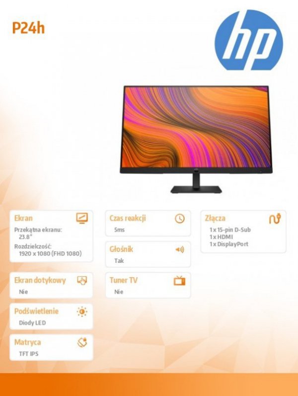HP Inc. Monitor 23.8 cali P24h G5 FHD 64W34AA