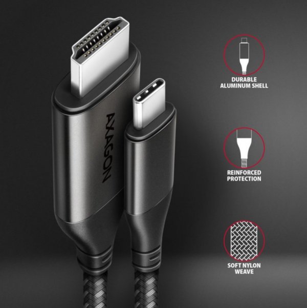 AXAGON RVC-HI2MC Adapter aktywny USB-C -&gt; HDMI 2.0 4K/60Hz Aluminum, 1.8m kabel
