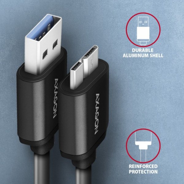 AXAGON BUMM3-AM10AB Kabel Micro-B USB  USB-A 3.2 Gen 1, 1m, 3A, ALU, PVC Czarny