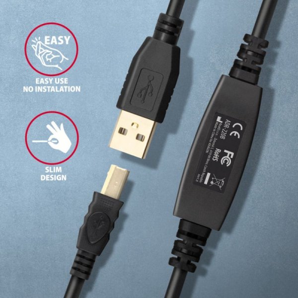 AXAGON ADR-220B USB 2.0 A-M -&gt; B-M aktywny kabel połączeniowy/wzmacniacz 20m