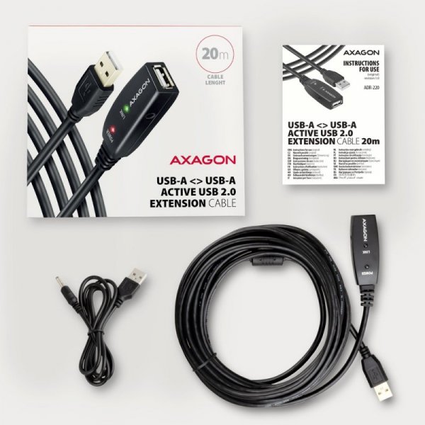 AXAGON ADR-220 USB 2.0 A-M -&gt; A-F aktywny kabel przedłużacz/wzmacniacz 20m