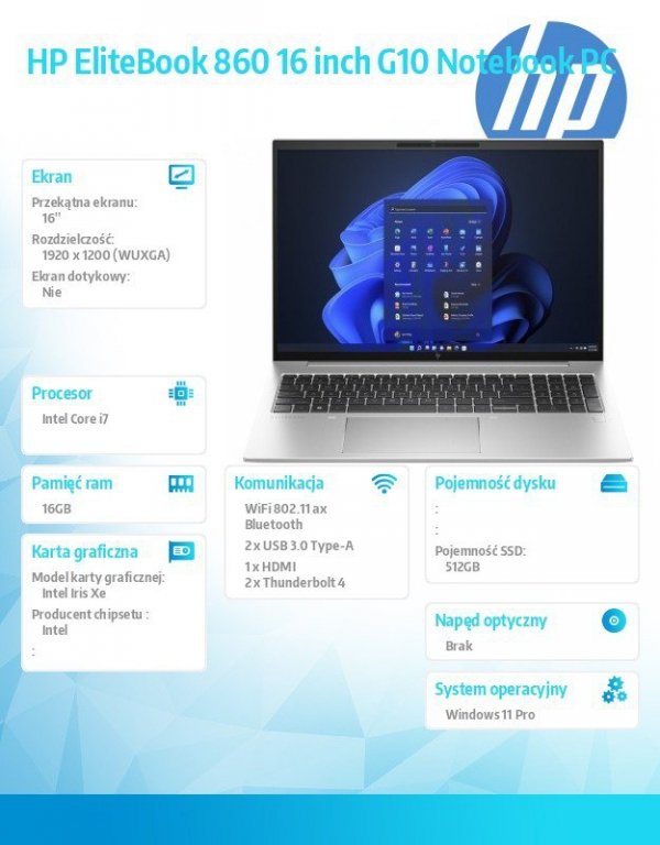 HP Inc. Notebook EliteBook 860 G10 i7-1355U 512GB/16GB/W11P/16.0   81A11EA