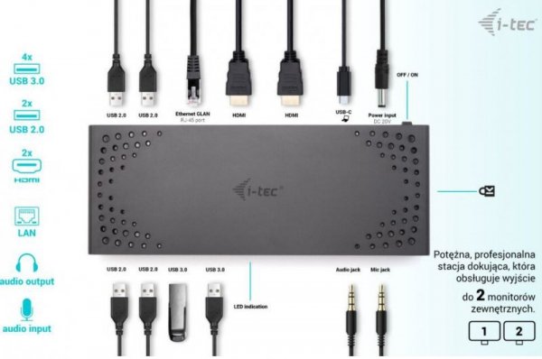 i-tec Stacja dokująca USB 3.0 / USB-C / Thunderbolt 2x HDMI + Power Delivery 100W