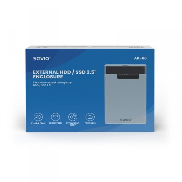 Savio Zewnętrzna obudowa na dysk HDD/SSD 2.5&quot;, USB 3.0, AK-66, transparentna